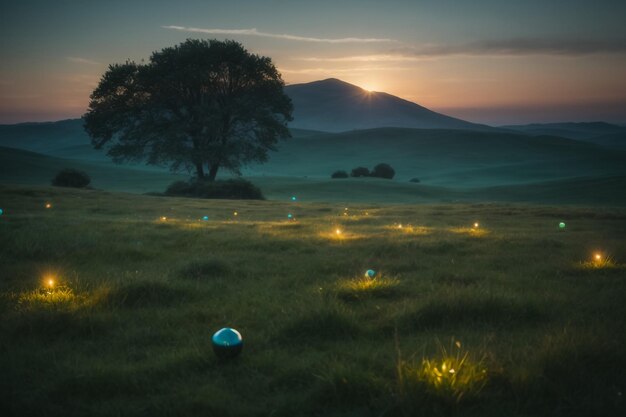 Rising sun illuminates fog from underneath making fog glow eerily