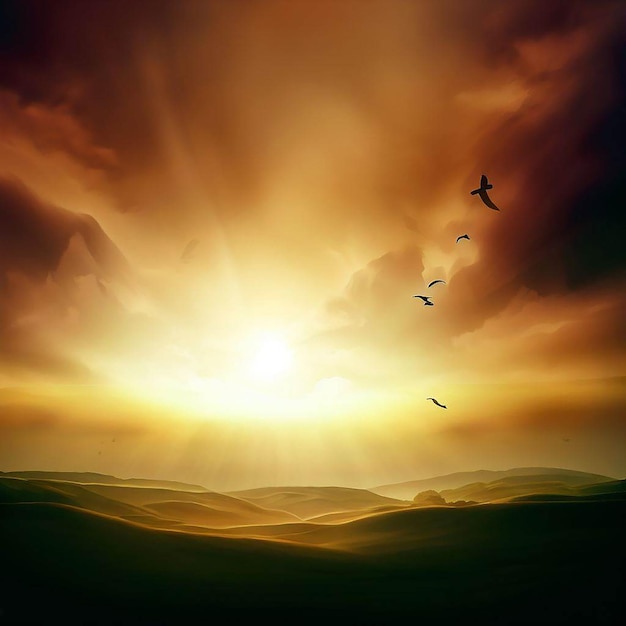 rising sun yellow lighting illustration art wallpaper