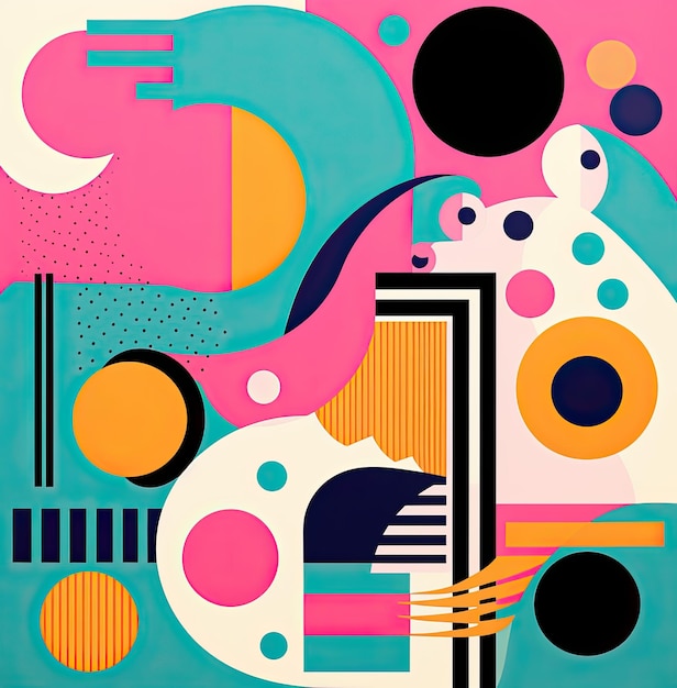 Risograph aesthetic of circles and straight lines Geometric design made with colorful circles and lines