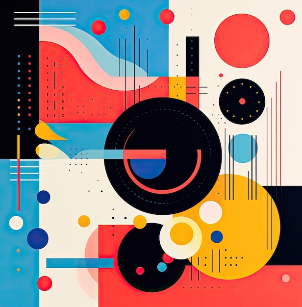 Risograph aesthetic of circles and straight lines geometric design made with colorful circles and lines