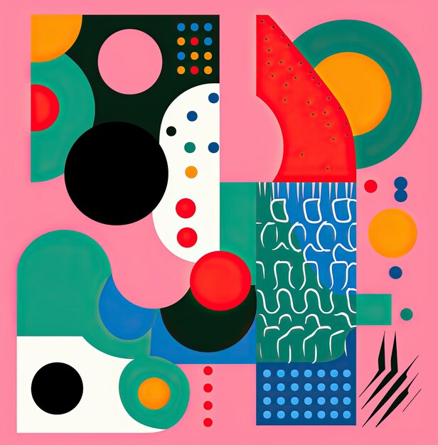 Risograph aesthetic of circles and straight lines Geometric design made with colorful circles and lines