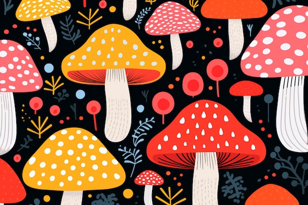 Risograph printing style bright colorful mushroom pattern AI generated