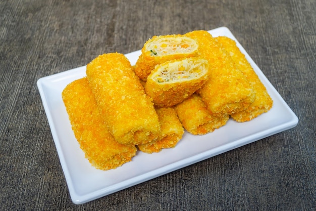 Risoles bihun or rissole with vermicelli noodle filling served on white plate