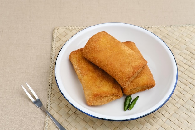 Risoles Rogout Indonesian traditional savory snack Filled with chicken chopped and mix vegetable