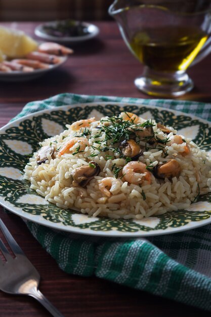 Risotto met garnalen en mosselen