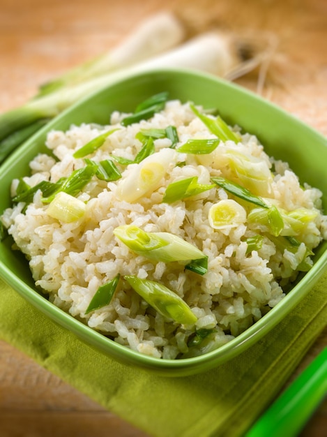 Risotto with leek selective focus