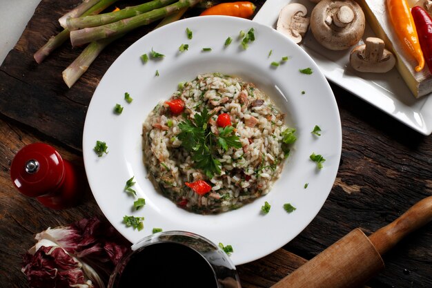 Risotto with meat and red wine