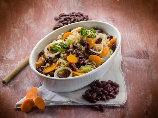 Risotto with red beans carrots onions and celery