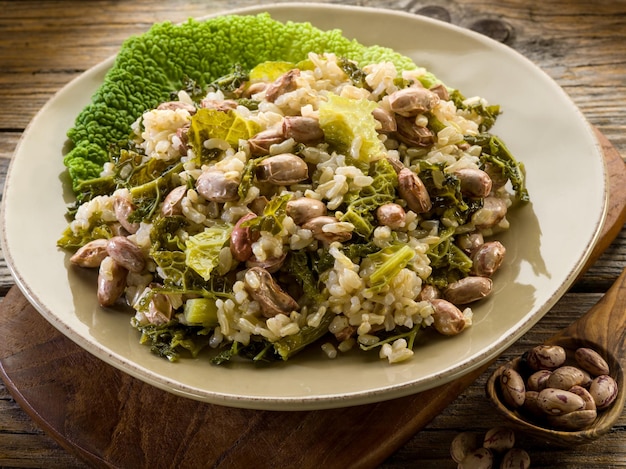 Risotto with savoy cabbage and beans vegetarian food