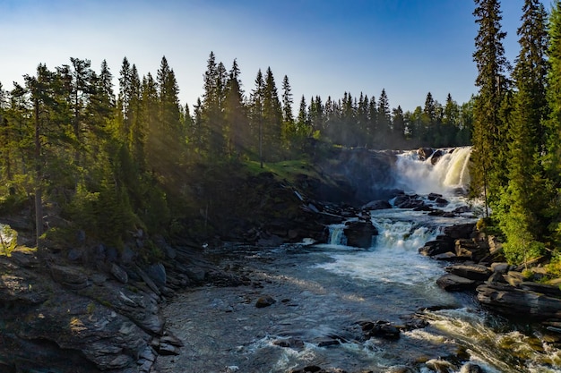 Ristafallet waterfall in the western part of Jamtland is listed as one of the most beautiful waterfalls in Sweden