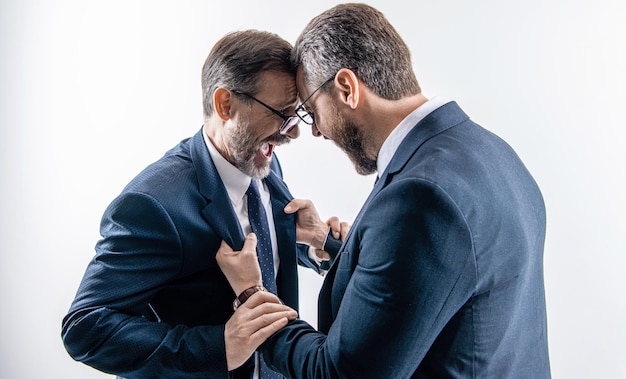 rival company threatening businessmen threaten business men isolated on white historic rivalry businessmen threaten business model men having conflict threatening business reputation