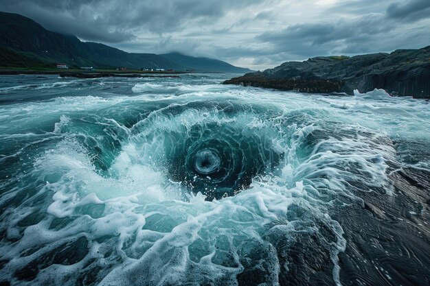 Фото Речные и морские волны сходятся в водоворотах солтстраумена