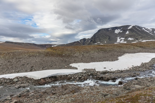 River in the Arctic mountains of a Sarek National Park.