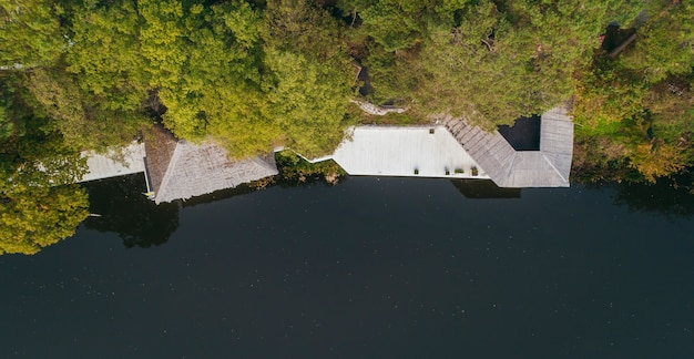 River and autumn forest aerial view