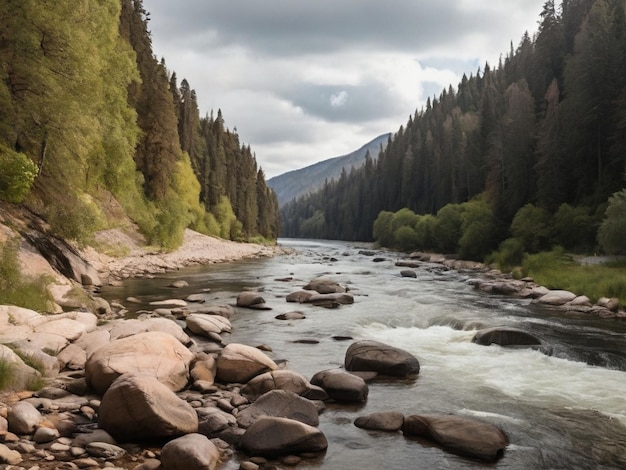 river beside rocks and trees during daytime