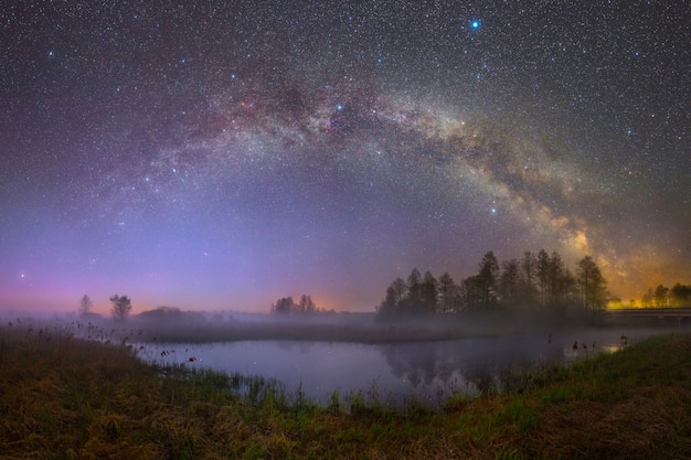 River Biarezina (Belarus) under stars