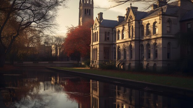 River in cambridge city on sunset cambridgeshire uk