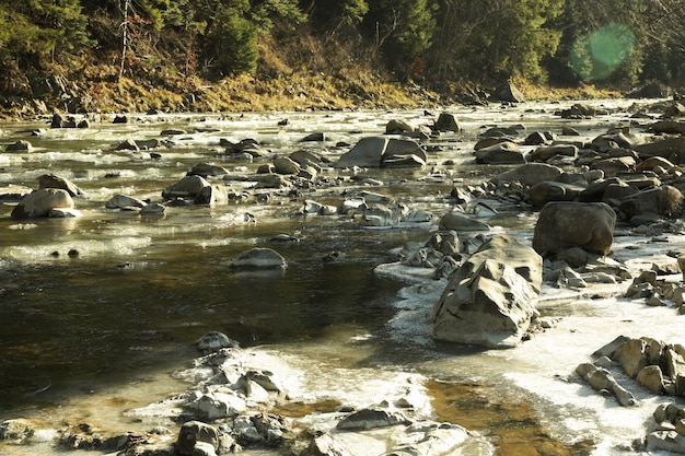 River in the Carpathian mountains in autumn