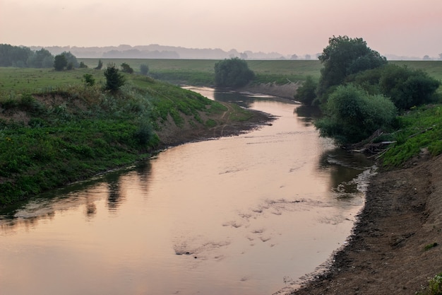 River Dniester in the morning before sunrise in summer