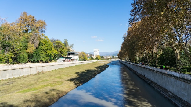 River embankment in Sochi, View from the bridge. Russia