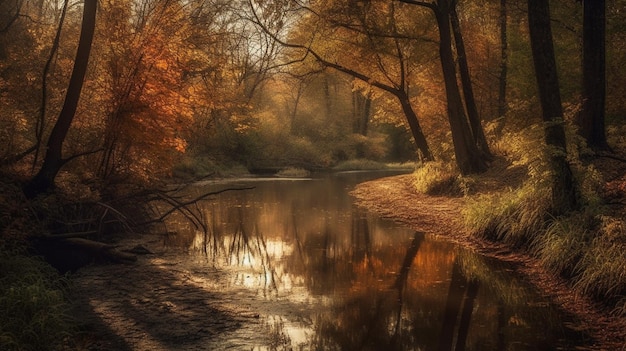 A river in the fall with a colorful background