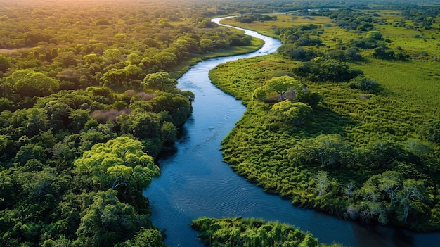 River Flowing Through Lush Green Forest