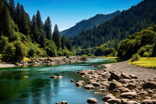 River flowing through a mountainous area