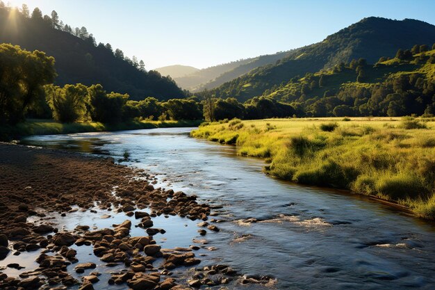 River flowing through a mountainous area