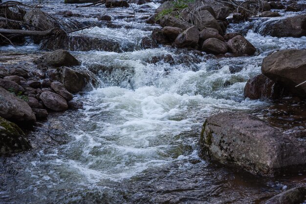 Foto fiume che scorre tra le rocce