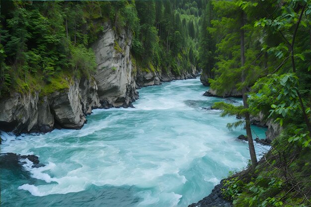 river flowing through the trees and mountains in scotland