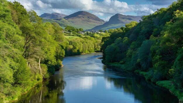 River flowing through the trees and mountains in scotland