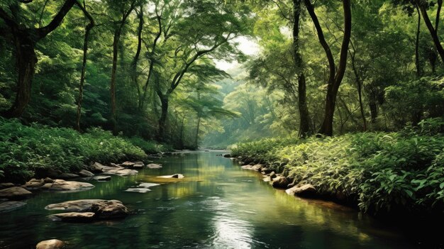 Photo river in the forest by ai