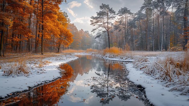 river in the forest and fields