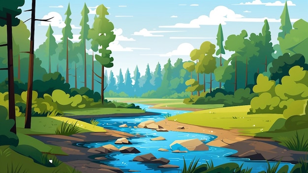 River in green forest illustration AI Generated