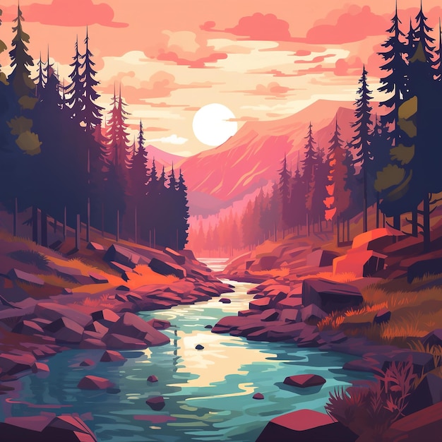 River illustration lofi