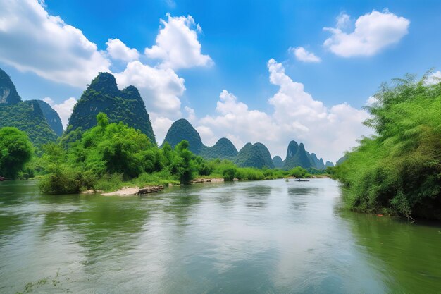 The river is surrounded by mountains and the mountains are surrounded by trees.