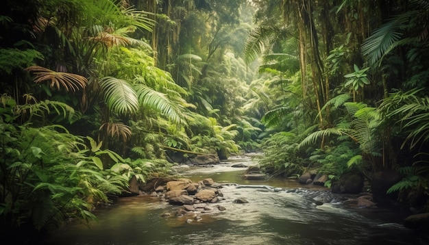 A river in the jungle with a jungle background