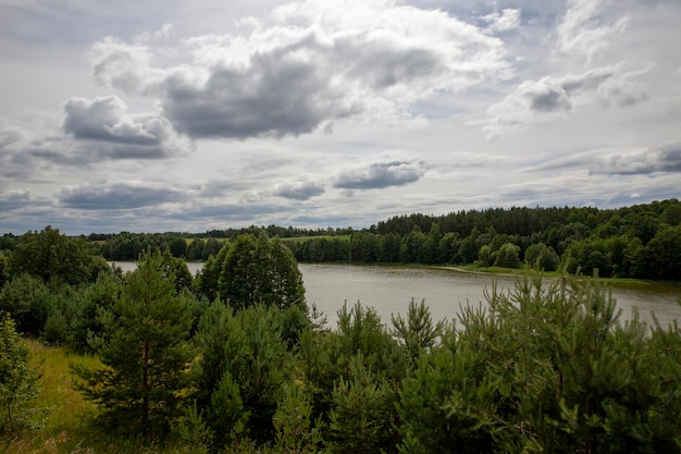 River and lake in cloudy weather in summer