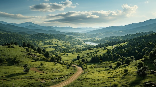 Речной пейзаж горы HD 8K обои стоковое фотографическое изображение