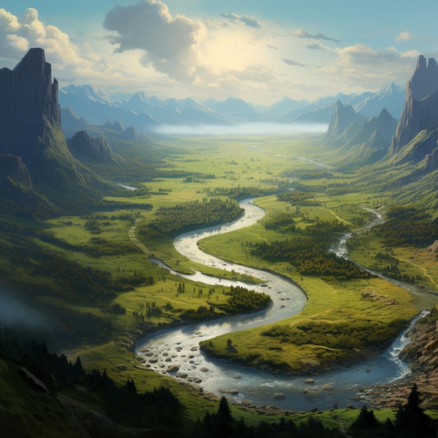 River Landscape Mountains