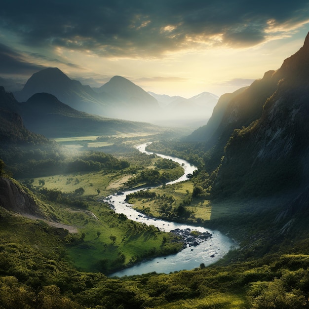 River Landscape Mountains