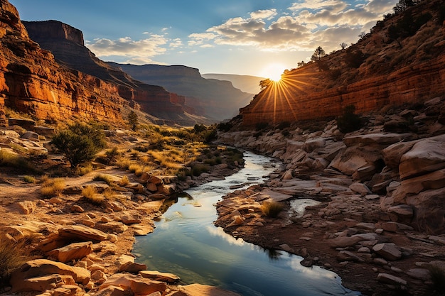 River Meandering Through Deep Rugged Canyons