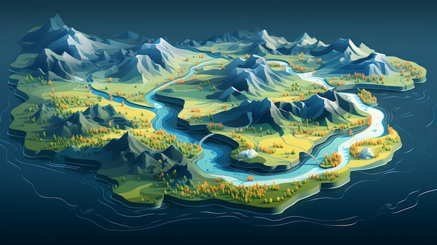 river mountain isometric