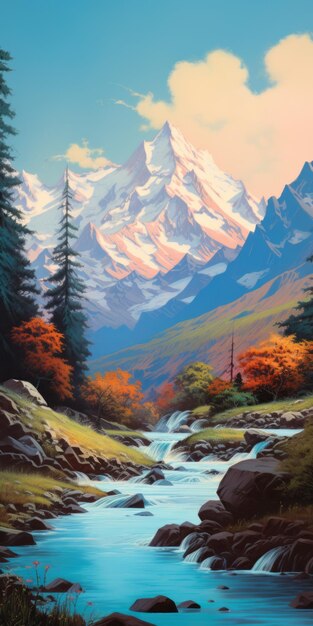 Photo river in the mountains a colorful landscape inspired by martin ansin