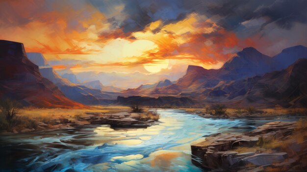 Photo river in the mountains a digital painting with dramatic shading