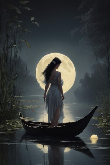 Photo river nymph's song to the moon night