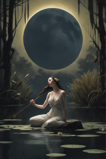 Photo river nymph's song to the moon night