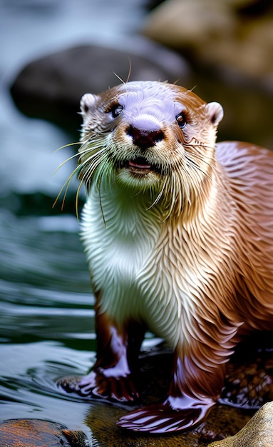 Photo a river otter is standing in the water.