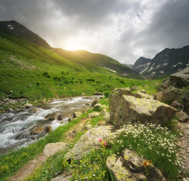 River panorama in mountain valley