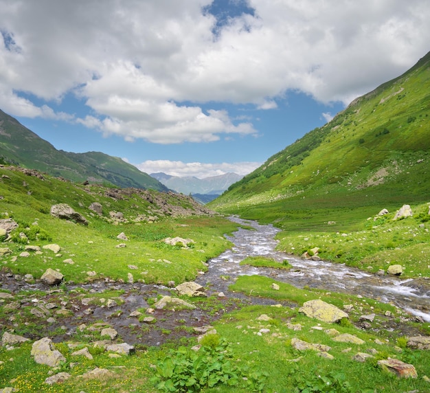 River panorama in mountain valley